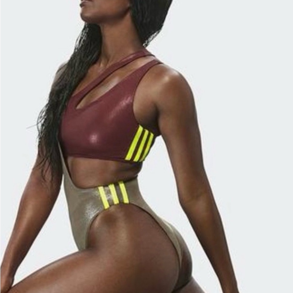 Ivy Park X Adidas Asymmetric Cutout two-Piece Swimsuit Olive & Maroon. size L - Picture 4 of 16